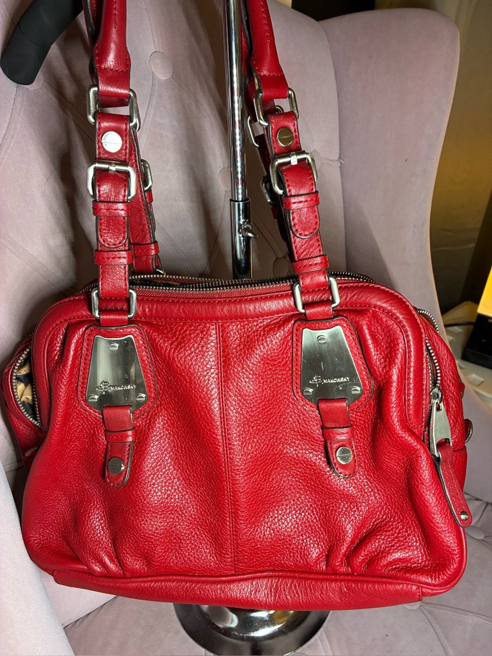 b. makowsky Red Leather Shoulder Bag EUC